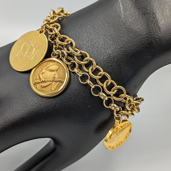 Two Gold Filled Charm Bracelets With 3 Charms Vintage Spring Ring Clasps - Picture 5 of 16